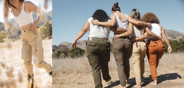 Women in outdoor cargo hiking pants in the Wien  desert mountains